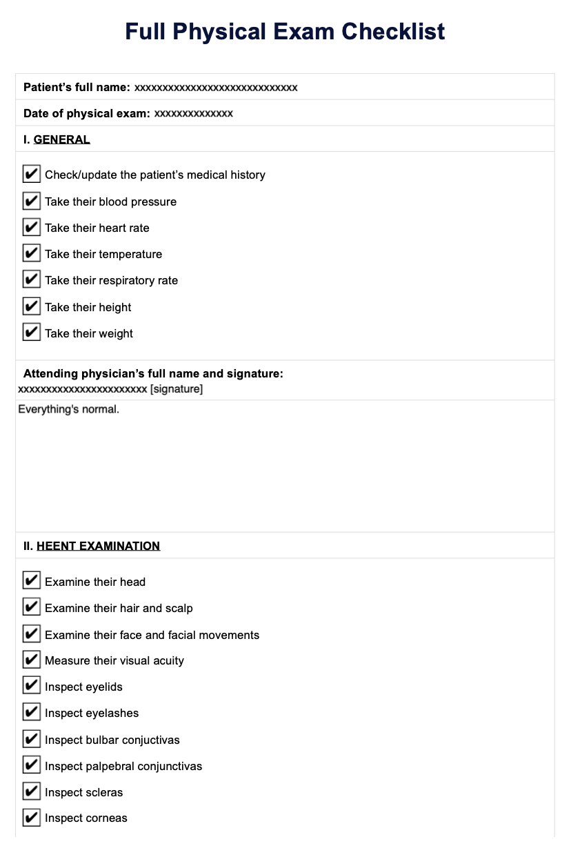 Full Physical Exam Checklist & Example Free PDF Download